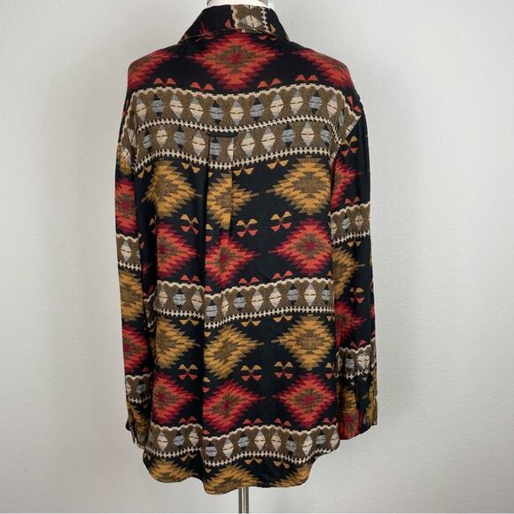 Chico's Black Tan Red Navajo Print Light Weight Shacket 2 - Picture 4 of 7
